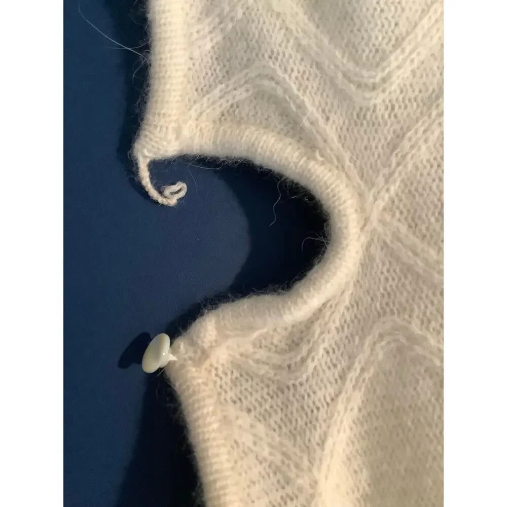 Marisa Christina Vintage Cream Sweater Textured Black Bow Beaded Large - Picture 12 of 12